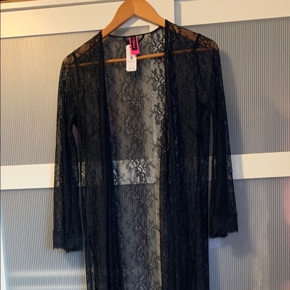 NWT La Senza S-M Black Lace Robe - Picture 1 of 8